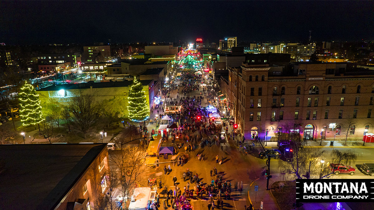 2023 bozeman mt christmas stroll aerial view