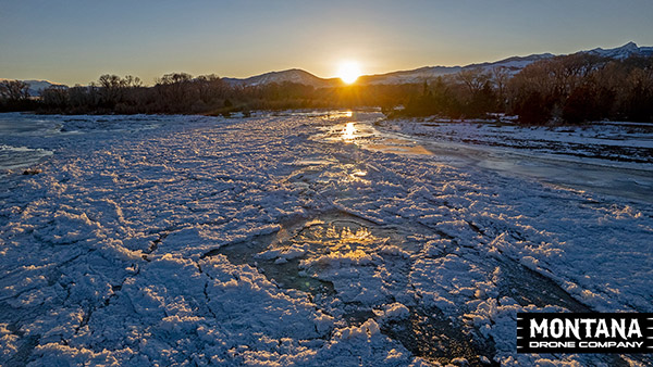 Frozen Yellowstone River Montana During Winter 2023 