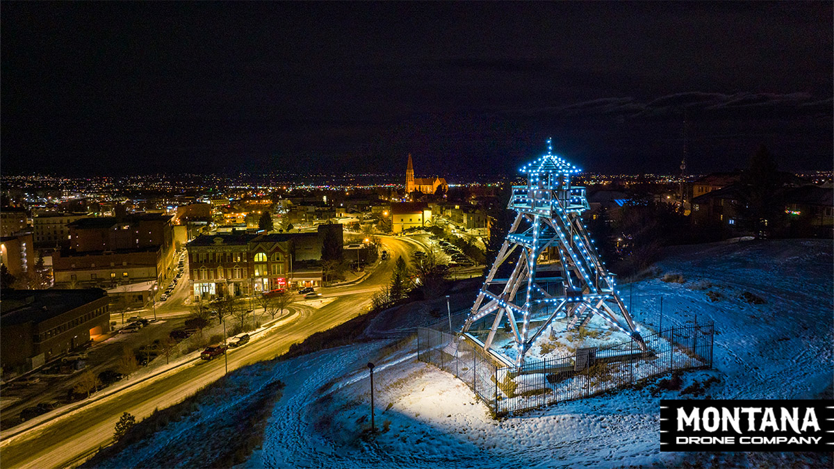 Guardian Of The Gulch Helena Montana Firetower With Christmas Lights