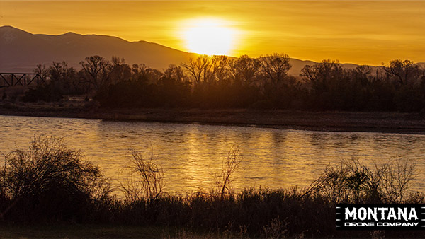 Missouri River Early Morning Glow Mt Drone 