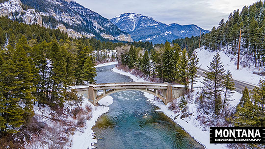 squaw creek bridge gallatin river aerial photo south view winter 2021 thumbnail