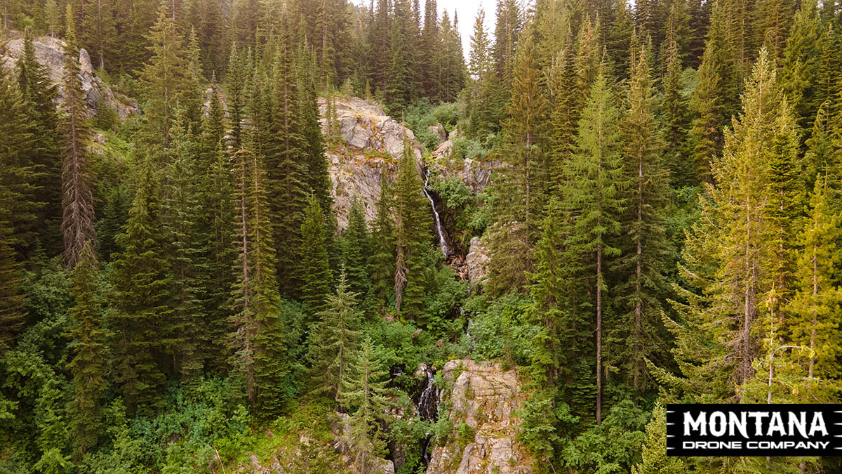 Stevens Lakes Waterfall Montana Drone Photo