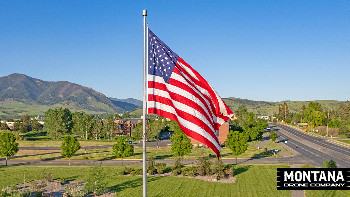 Usa Flag Bridger Mountain Background Drone Photo