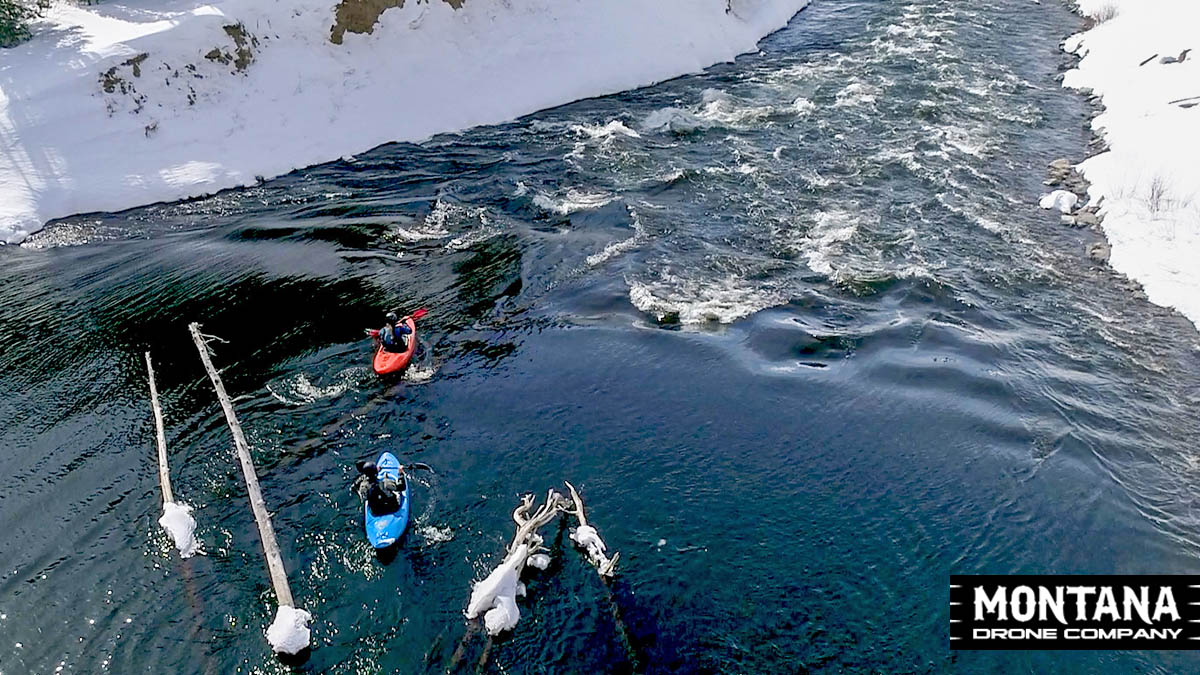 Winter Kayaking Upper Madison River Montana | Drone Footage