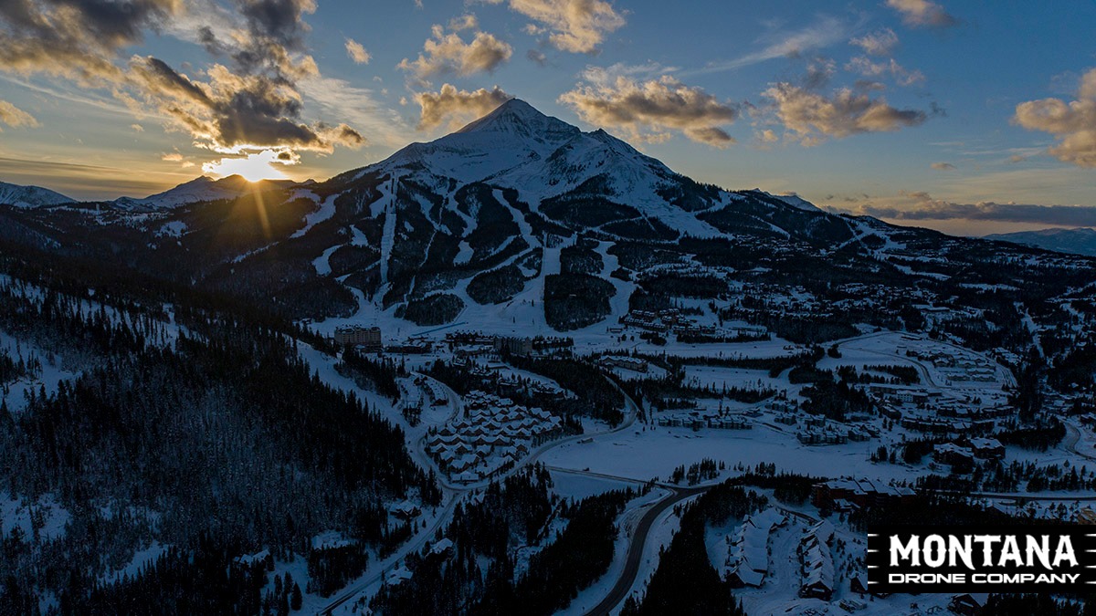 Winter Sunset On Lone Mountain Big Sky Montana Aerial Photograph